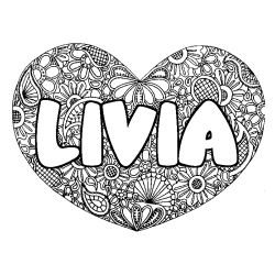 Coloring page first name LIVIA - Heart mandala background
