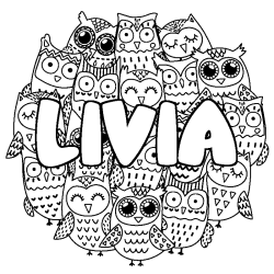 Coloring page first name LIVIA - Owls background