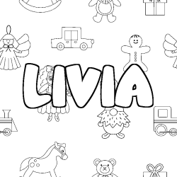 Coloring page first name LIVIA - Toys background