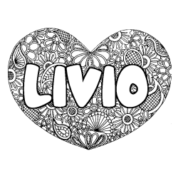 Coloring page first name LIVIO - Heart mandala background
