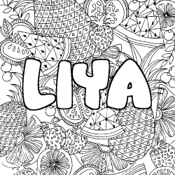 Coloring page first name LIYA - Fruits mandala background