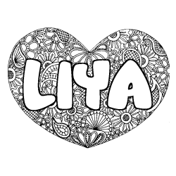Coloring page first name LIYA - Heart mandala background