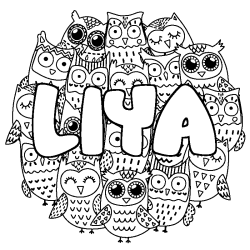 Coloring page first name LIYA - Owls background