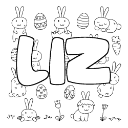 Coloring page first name LIZ - Easter background