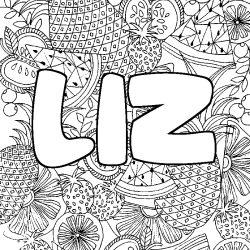 Coloring page first name LIZ - Fruits mandala background