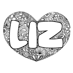 Coloring page first name LIZ - Heart mandala background