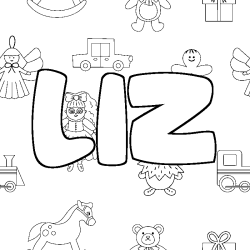 Coloring page first name LIZ - Toys background
