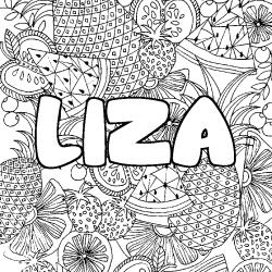 Coloring page first name LIZA - Fruits mandala background