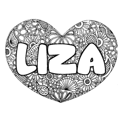 Coloring page first name LIZA - Heart mandala background