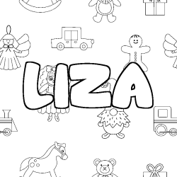 Coloring page first name LIZA - Toys background