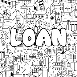 Coloring page first name LOAN - City background