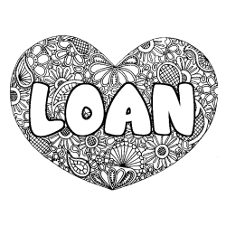 Coloring page first name LOAN - Heart mandala background
