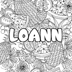 Coloring page first name LOANN - Fruits mandala background