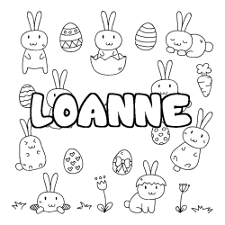 Coloring page first name LOANNE - Easter background
