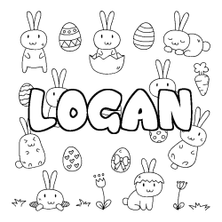 Coloring page first name LOGAN - Easter background