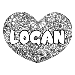 Coloring page first name LOGAN - Heart mandala background