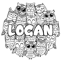Coloring page first name LOGAN - Owls background