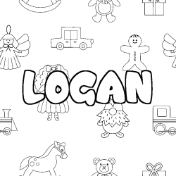 Coloring page first name LOGAN - Toys background