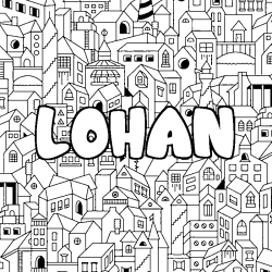 Coloring page first name LOHAN - City background