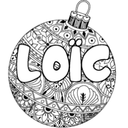 Coloring page first name LOÏC - Christmas tree bulb background