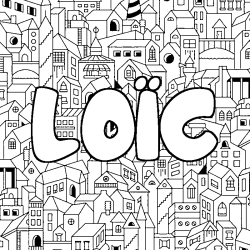Coloring page first name LOÏC - City background