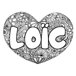 Coloring page first name LOÏC - Heart mandala background