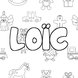 Coloring page first name LOÏC - Toys background