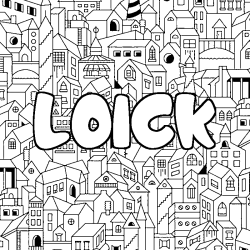 Coloring page first name LOICK - City background