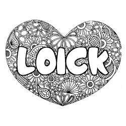 Coloring page first name LOICK - Heart mandala background