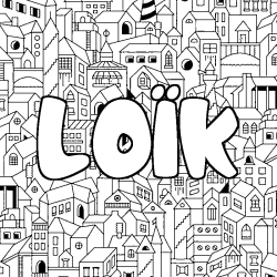Coloring page first name LOÏK - City background