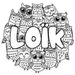 Coloring page first name LOÏK - Owls background