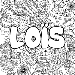 Coloring page first name LOÏS - Fruits mandala background