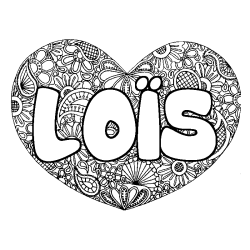 Coloring page first name LOÏS - Heart mandala background