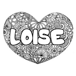 Coloring page first name LOISE - Heart mandala background