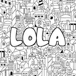 Coloring page first name LOLA - City background