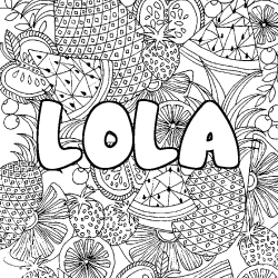 Coloring page first name LOLA - Fruits mandala background
