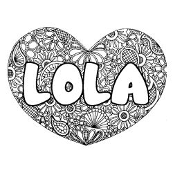 Coloring page first name LOLA - Heart mandala background