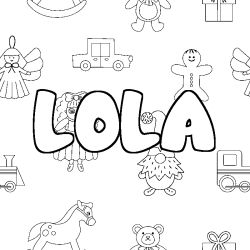 Coloring page first name LOLA - Toys background