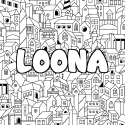 Coloring page first name LOONA - City background