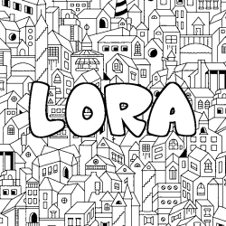 Coloring page first name LORA - City background