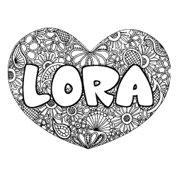 Coloring page first name LORA - Heart mandala background