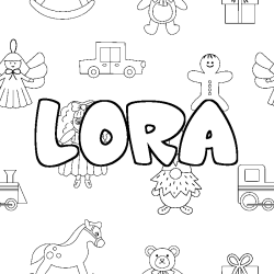 Coloring page first name LORA - Toys background