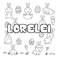 Coloring page first name LORELEI - Easter background
