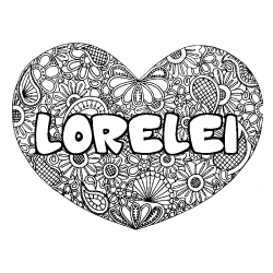 Coloring page first name LORELEI - Heart mandala background
