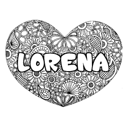 Coloring page first name LORENA - Heart mandala background