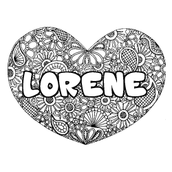 Coloring page first name LORENE - Heart mandala background
