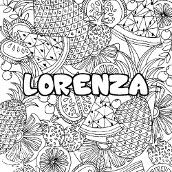 Coloring page first name LORENZA - Fruits mandala background
