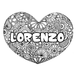 Coloring page first name LORENZO - Heart mandala background