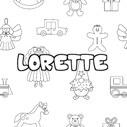 Coloring page first name LORETTE - Toys background