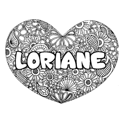 Coloring page first name LORIANE - Heart mandala background